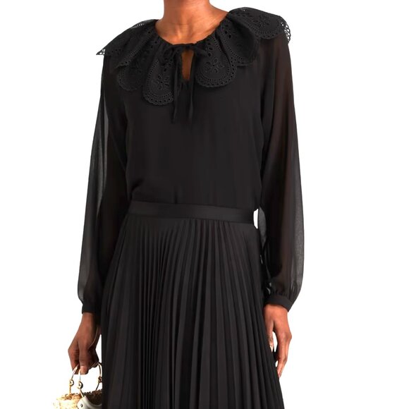 New Claudie Pierlot Broderie Anglaise Georgette Blouse – Size 36 /4 - Picture 2 of 8